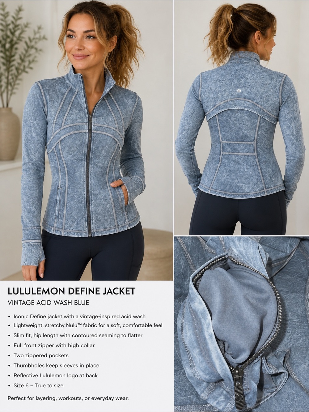 lululemon athletica Vintage Acid Wash Blue Define Jacket